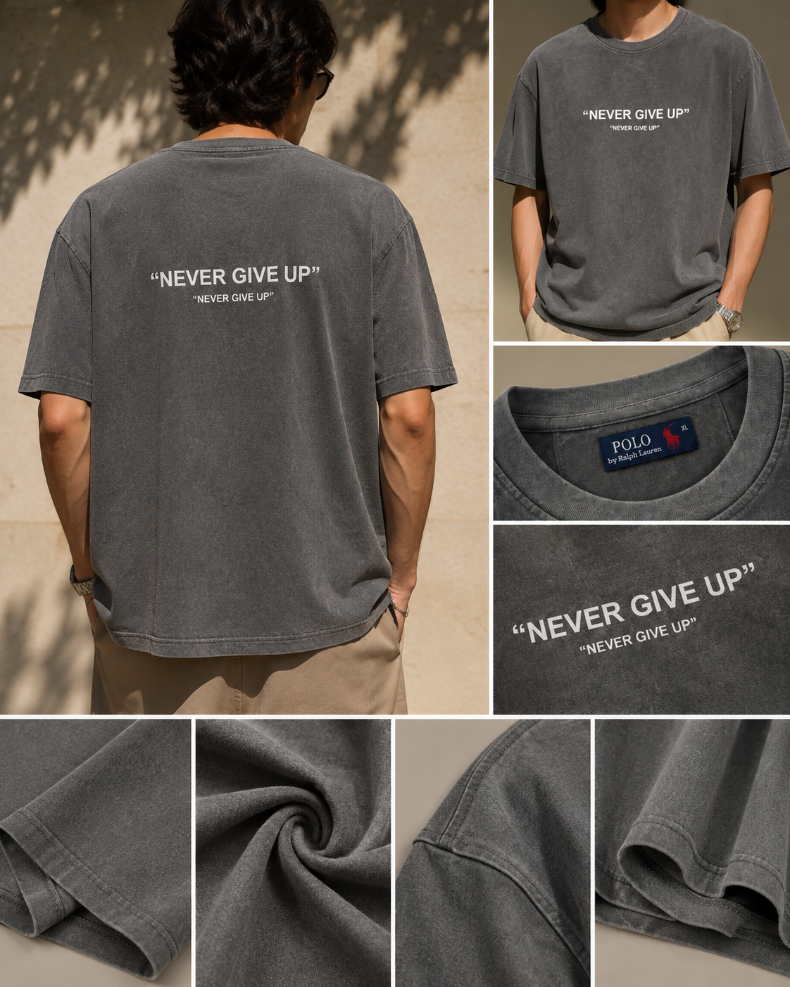 تیشرت سنگ‌شور باکسی never give up